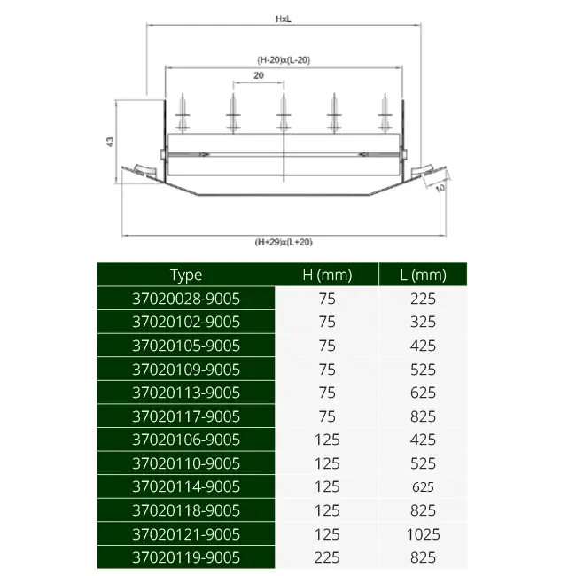 ClimaConnect-Kanalgitter, doppelt verstellbar, 325 × 75 mm, für Rohre von 160 bis 400 mm – RAL 9005