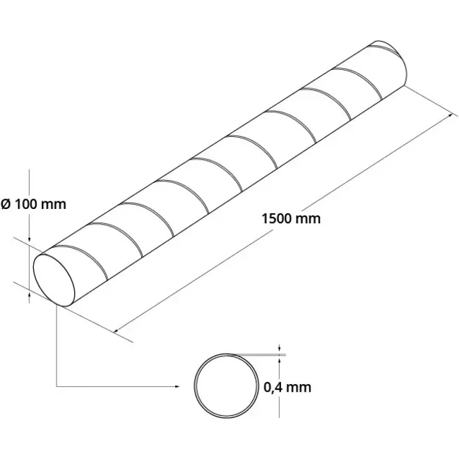 Wickelfalzrohr Durchmesser 100 mm Länge 1,5 Meter - rund verzinkt