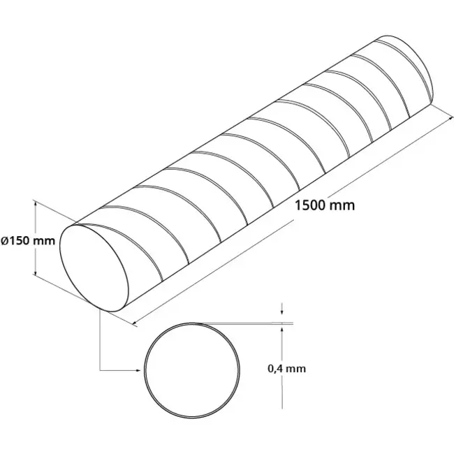 Wickelfalzrohr Durchmesser 150 mm Länge 1,5 Meter - rund verzinkt