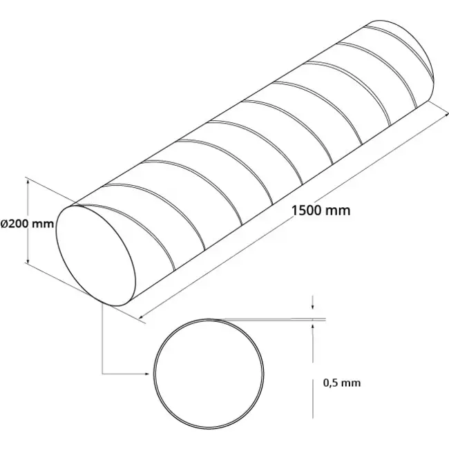Wickelfalzrohr Durchmesser 200 mm Länge 1,5 Meter - rund verzinkt