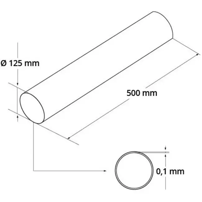 Lüftungsrohr Kunststoff Ø 125 mm (0,5 Meter) A125-0.5