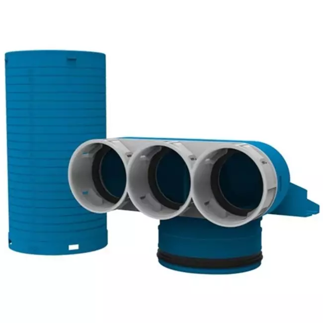 Vent-Axia Uniflex Plus Ventilkollektor Ø 69mm mit Tülle Ø 125 mm 90° (lang)