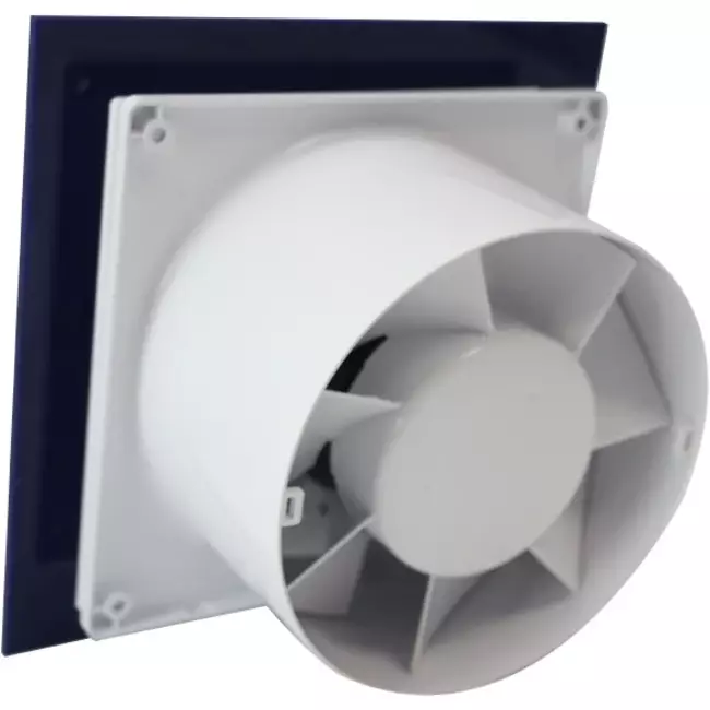 Air Roxy Badlüfter mit Anschlussdurchmesser 100 mm mit Timer und Feuchtigkeitssensor - Front aus blauem Kunststoff