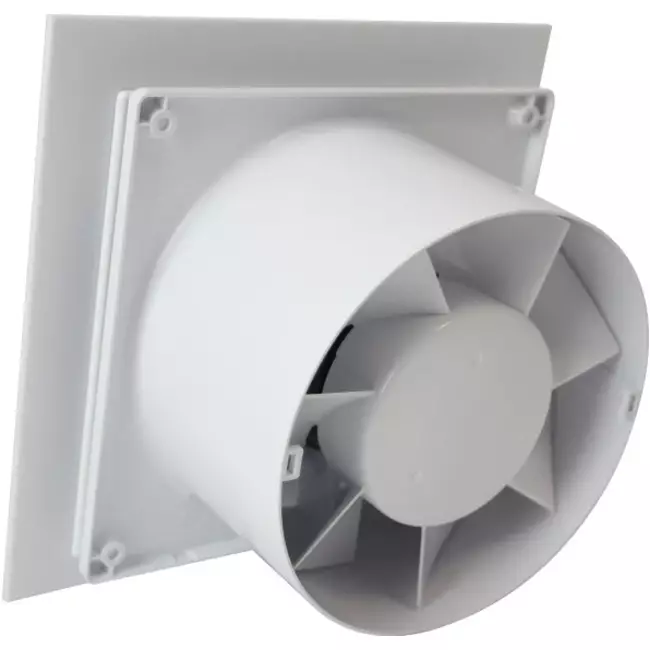 Badlüfter  Ø 100 mm - Front aus glänzend weißem Kunststoff