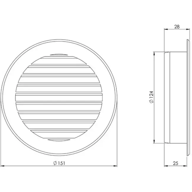 Lamellengitter Kunststoff Weiß rund Ø125mm VR125