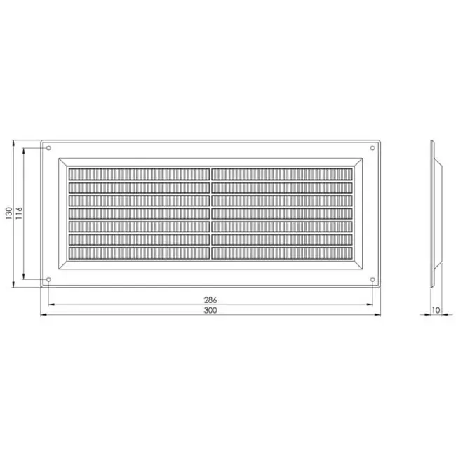 Lüftungsgitter Kunststoff rechteckig mit Grill 130x300 Schwarz - VR1330M