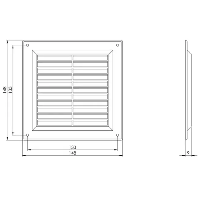 Lüftungsgitter mit Grill 150x150 mm Schwarz - VR1515M