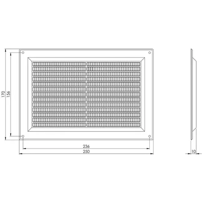 Lüftungsgitter rechteckig mit Grill Grau 250x170mm VR2517P