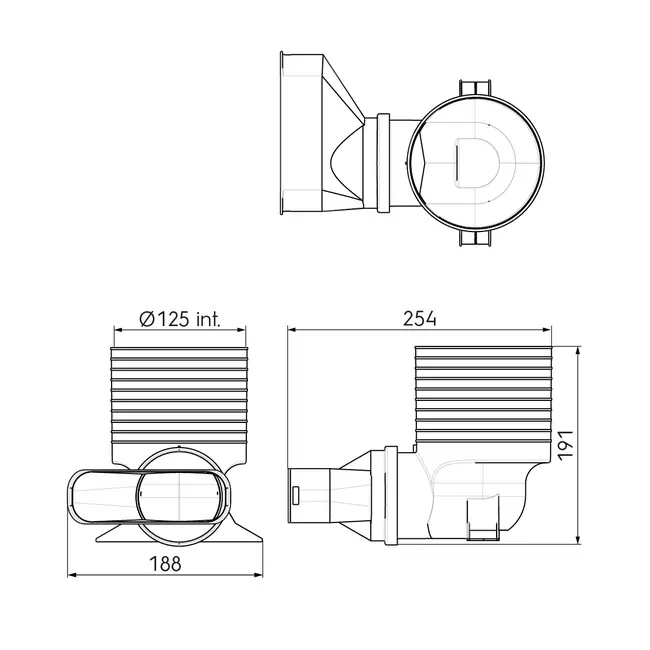 Ubbink Air Excellent 45SC Ventiladapter 125 1x90°