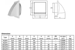 Fassadengitter Kunststoff mit Rückschlagventil 150x150 mm durchmesser 100 mm braun - ND10FVB