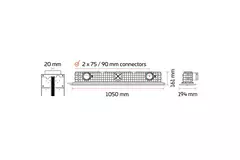 Ergovent verputzbarer rahmenloser Schlitzdurchlass 1050 mm mit Anschlussdurchmesser 90 mm - Modular - 1 Schlitz
