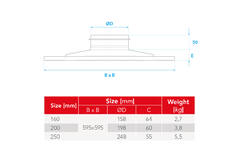 Runder Deckenluftdurchlass aus Stahl für Zu- und Abluft 595x595 mm - 160 mm - RAL 9016