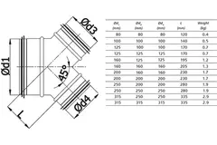 Wickelfalz Hosenstück 45° Ø 160mm - Ø 160mm